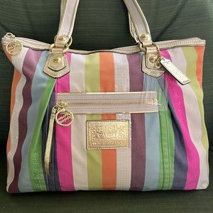 Coach Poppy Legacy Stripe (Multicolor) w/ Sequins Glam Tote